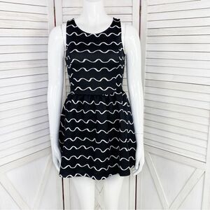 H&M Divided Squiggle Stripe Scuba Skater Mini Dress Black White XS